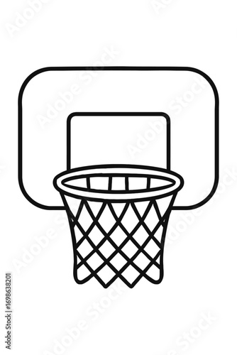 Basketball Hoop and Backboard Outline Icon Vector Illustration, a clean black line art drawing of essential sports equipment. Ideal for games, athletic themes, web, apps, print media, and educational 