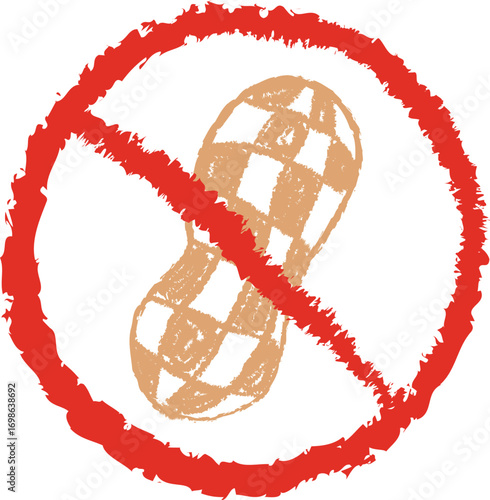 Peanut allergy warning symbol crossed out red circle isolated food intolerance danger sign vector handmade