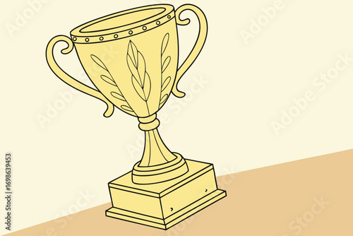 Bright golden trophy cup with Champions text