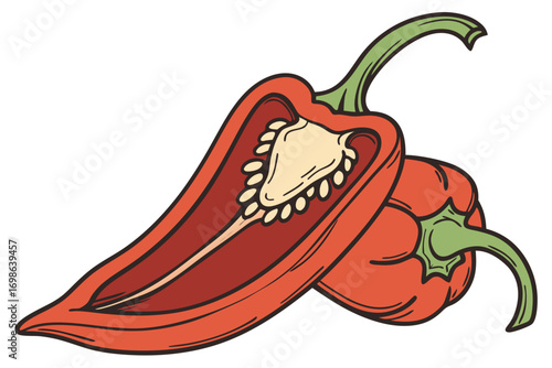 Bright chili pepper vegetable isolated on white background