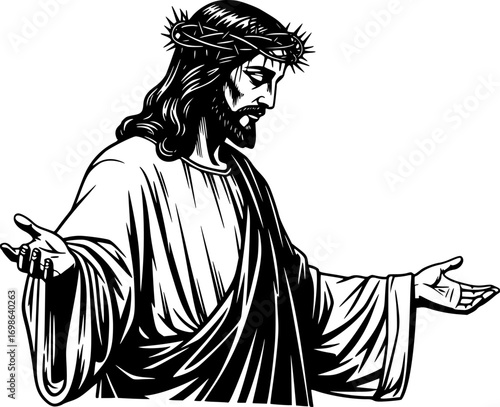 silhouette vector of “Hand-Drawn Sketch of Jesus Christ – Religious Christian Illustration, Minimalist Line Art Icon