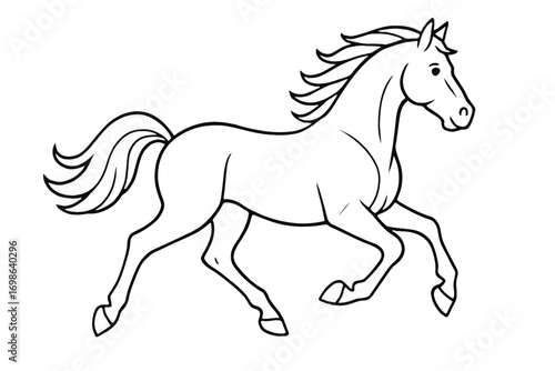 Dynamic Galloping Horse Outline Drawing for Coloring Pages & Crafts. Majestic Equine Art Perfect for Kids & Adults. Free Printable Running Horse Illustration, Simple Black & White Line Art for Educati