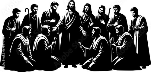 silhouette vector of Twelve Apostles of Jesus – Biblical Christian Disciples Illustration Representing Faith and Religious Teaching