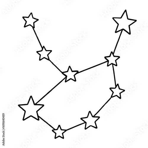 Hand-drawn constellation outline vector art. Minimalist doodle-style celestial star pattern illustration featuring connected luminous dots on a pure white background. Perfect for astronomy, stargazing