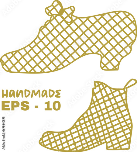 Elegant golden victorian boot and shoe line art vector illustration vintage fashion style vector handmade