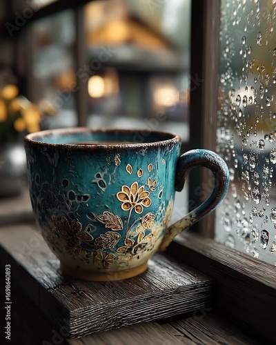 Wallpaper Mural Rainy window cozy handcrafted coffee mug high resolution picture Torontodigital.ca