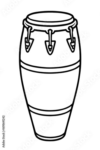 Stylized outline illustration of a classic conga drum, a popular Afro-Cuban percussion musical instrument, perfect for music-themed designs, educational materials, or coloring pages and graphic resour