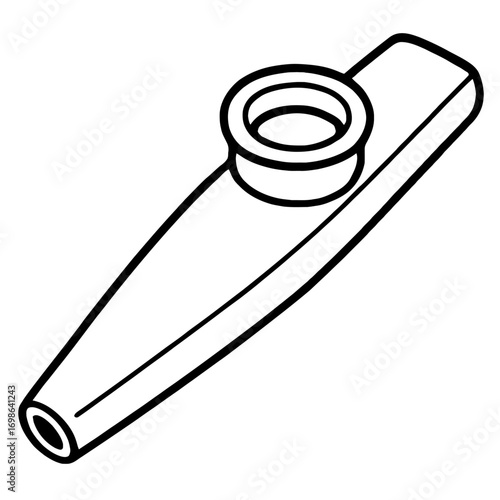 Black and white outline drawing of a classic kazoo musical instrument, perfect for children's activities, music lessons, or as a fun, easy-to-play noisemaker. Simple, iconic illustration representing 