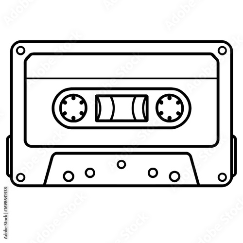 Black outline vector of an audio cassette, symbol of retro music, 80s, 90s, analog, vintage, recording. Ideal for design, media, education, nostalgia. Represents mixtapes, sound, classic tech, music h