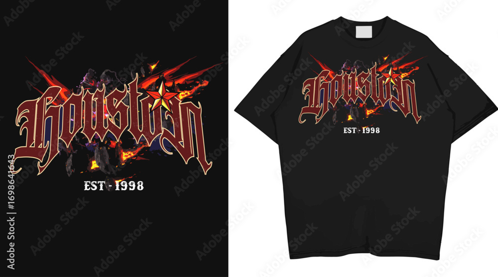 Fototapeta premium Vintage Houston Graphic T-Shirt Design with Fire and Grunge Effects