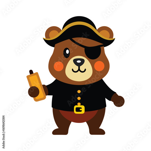 Cartoon bear pirate with an eye patch and cigar playful adventurous animal mascot design Vector illustration