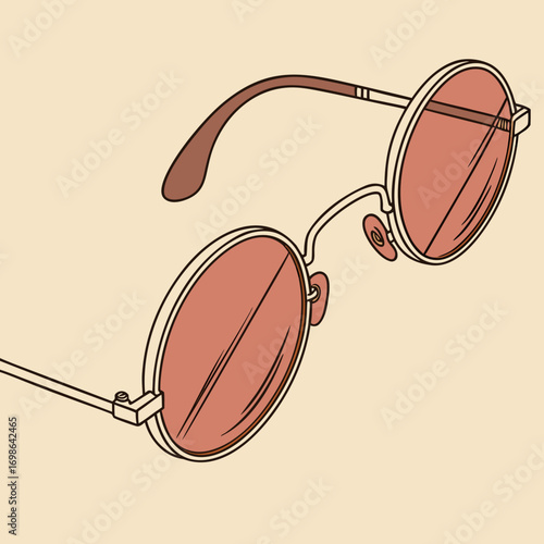 Round sunglasses with a thin metal frame and red tinted lenses