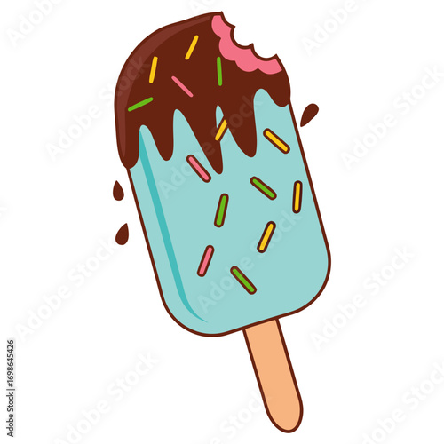 Cartoon Chocolate Dipped Popsicle Ice Cream with Sprinkles
