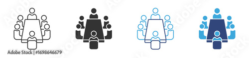 meeting with six people sitting around a square table in a conference room icon  set,  business meeting icon , vector  illustration