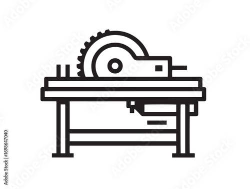 Functional Workshop Table Saw Icon in Clean Technical Vector Line Illustration