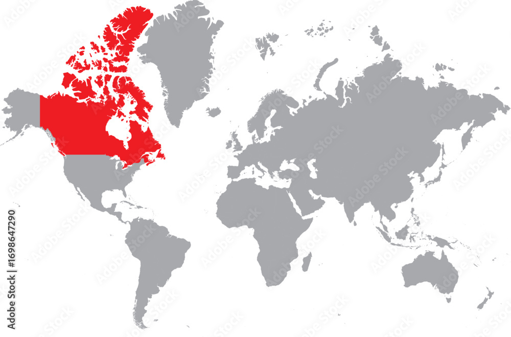 Fototapeta premium Map of Canada on World Map, Canadian Map Global