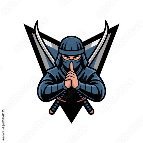 "Ninja Mascot Logo – Stealth Warrior with Two Katana Swords Esports Emblem"