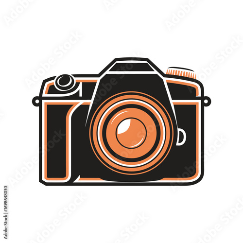 "Retro Camera Vector Illustration – Vintage DSLR Photography Icon in Black and Orange"