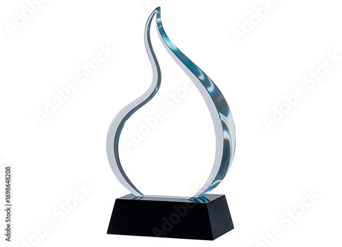 Modern flame shaped glass award on black base