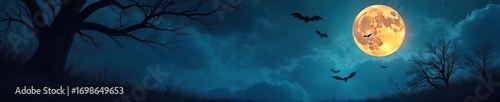 Spooky Halloween night, dark background with cobwebs, bats, and a full moon creating an eerie atmosphere perfect for your Halloween projects , scary, halloween vibe