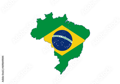 Brazils flag layered over a map of the country
