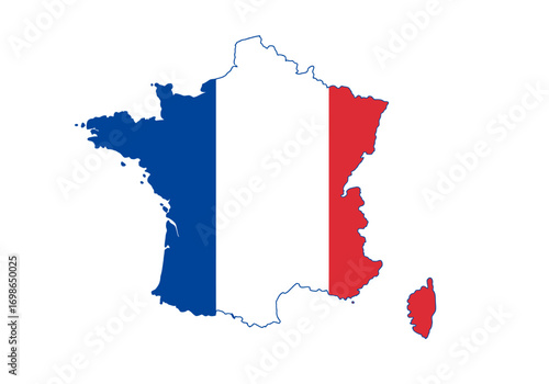 Map of France colored with the French flag