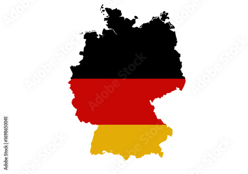 Map of Germany with black red and yellow stripes resembling the national flag