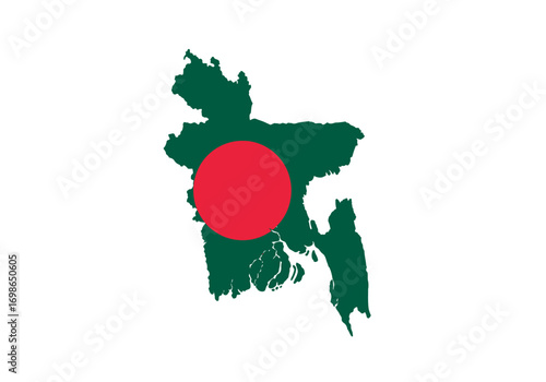 Bangladesh flag green map outline with a red circle on a white background
