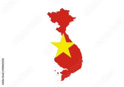 The flag of Vietnam is displayed It features a red background and a yellow star in the center within the countrys map