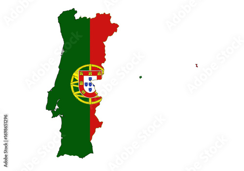The image shows a map of Portugal with the national flag displayed on the mainland and islands