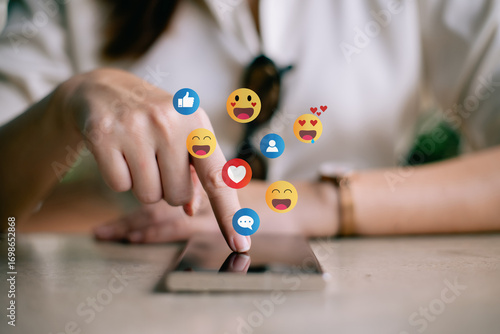 The concept of living on vacation and playing social media. Social media and digital online concept, man using smart phone with Social media. Social Distancing ,Working From Home concept.