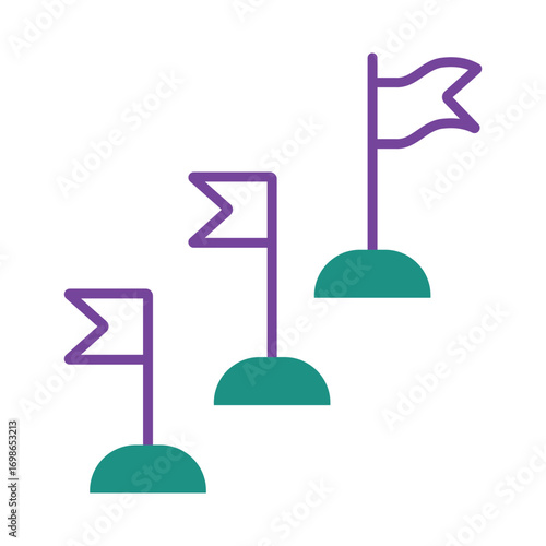 Colorful Line Icon of Progress Flags for Gamification and Infographics