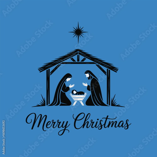 Nativity Scene Silhouette with Merry Christmas Text jesus mary