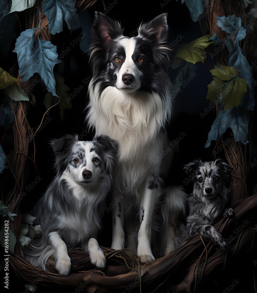 Obraz premium A dog is sitting with another dog and a baby