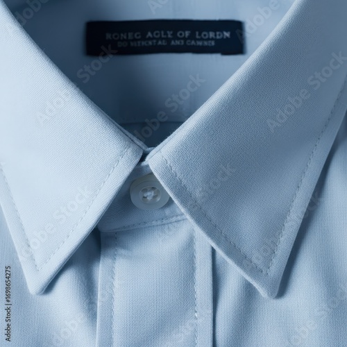 Very close-up of the texture of the fabric of an ironed shirt, the edges of the collar and seams