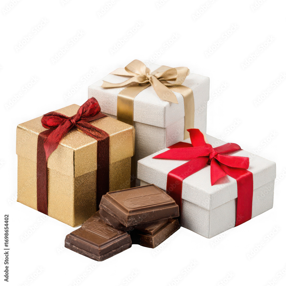 Fototapeta premium chocolate and gift boxes on a white background