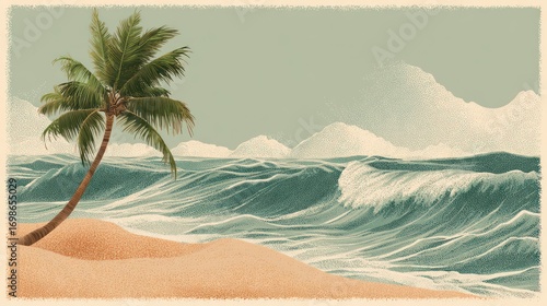Tropical beach scene illustration