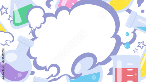 理科の実験をイメージしたポップな背景イラスト_16:9