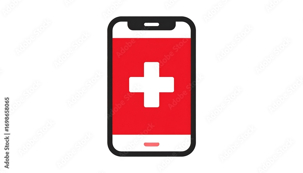 Obraz premium Red smartphone with white plus sign