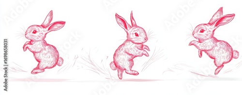 The 2023 Chinese New Year is symbolized by lunar oriental rabbits, depicted in a modern illustration featuring a linear bunny silhouette in red, as part of a set of icons