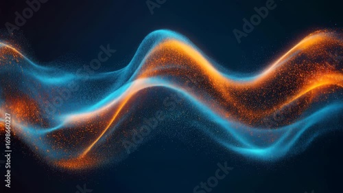 Abstract flowing waves of blue and orange light particles create a dynamic and energetic futuristic digital background 4k video