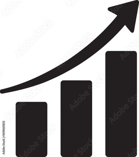 Black bar graph with upward trending arrow icon on white background bar chart growth