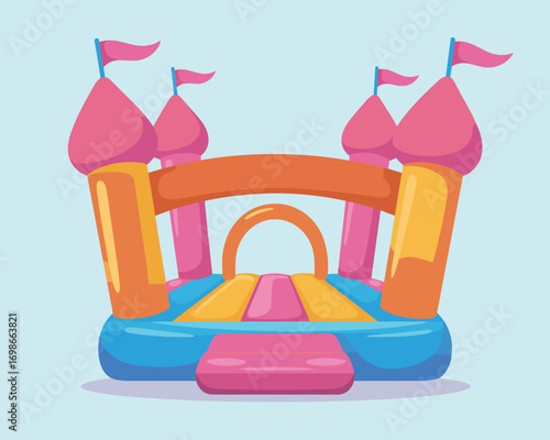 Colorful inflatable bouncy castle vector illustration for kids' fun and games