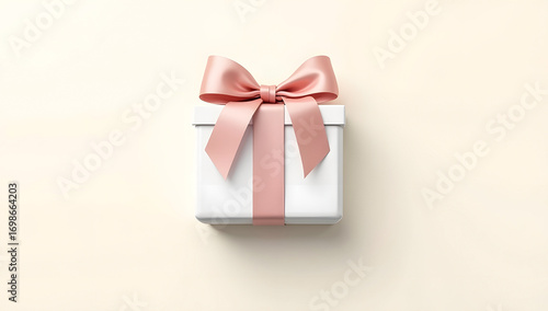 White gift box tied with blue ribbon on clean background