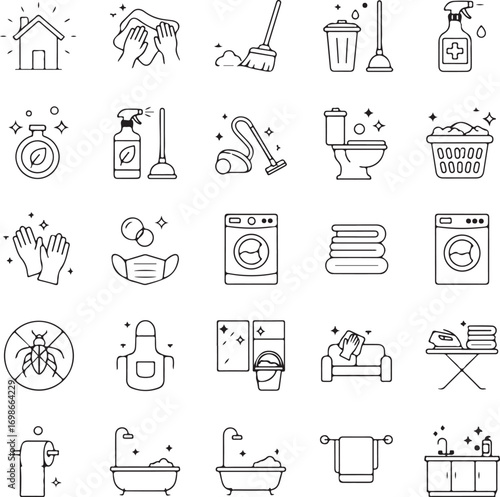 Cleaning home and office icon set