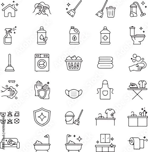 Cleaning housekeeping and hygiene icon set