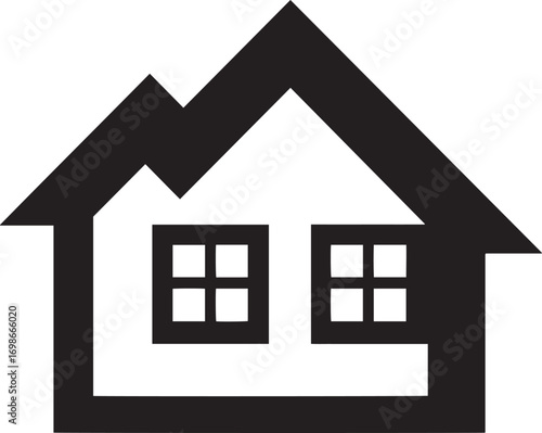 Black silhouette of a house with two windows and a jagged roofline home building