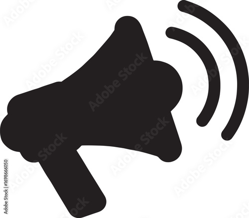 Black silhouette of a megaphone with sound waves emanating from it bullhorn speaker