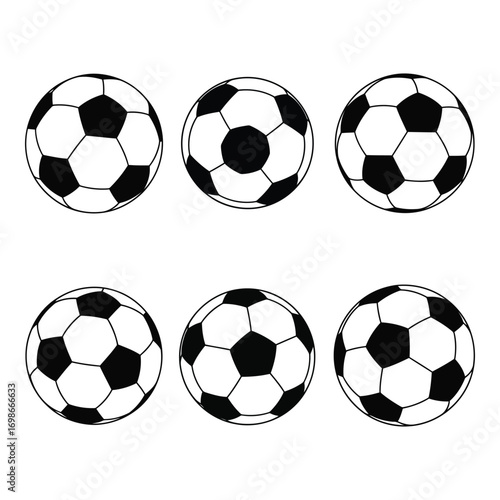 Vector art of six soccer balls