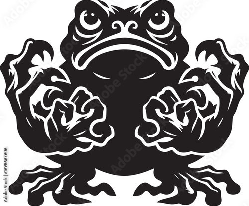 Intense black frog silhouette with fierce claws and eyes on